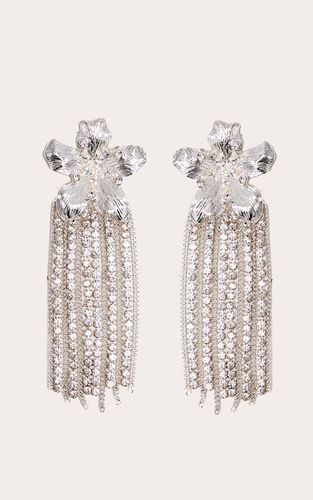Silver Boucles D'oreilles Pendantes Ornées De Fleurs Et Strass - PrettyLittleThing - Modalova