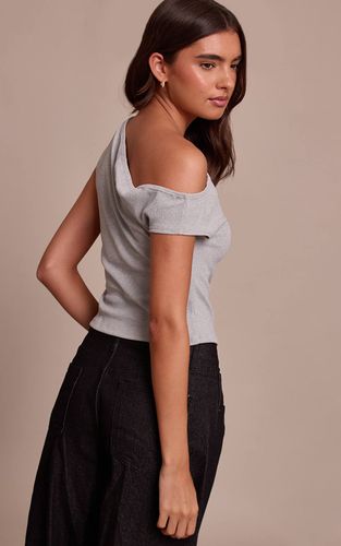 Grey Marl Haut Long Côtelé Brossé Doux À Encolure Asymétrique | Taille 42 - PrettyLittleThing - Modalova