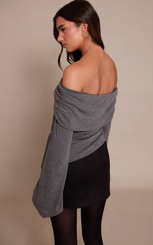 Dark Grey Haut À Manches Longues En Jersey Chiné Avec Détail Drapé | Taille 32 - PrettyLittleThing - Modalova