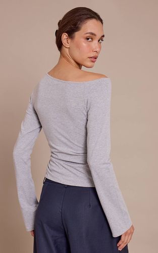 Grey Marl Haut Asymétrique À Manches Longues En Coton | Taille 32 - PrettyLittleThing - Modalova