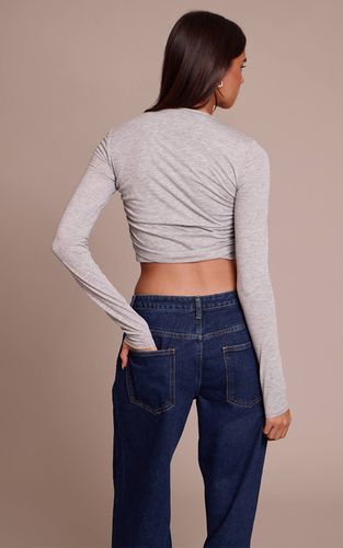 Grey Marl Top À Manches Longues En Jersey Doux Avec Fronces | Taille 42 - PrettyLittleThing - Modalova