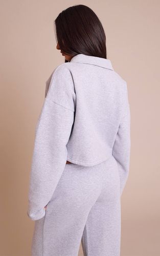 Grey Marl Sweat Court Boutonné À Col Pour Petite Taille | Taille Large - PrettyLittleThing - Modalova