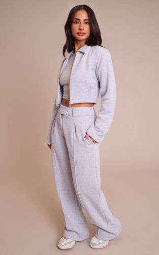 Grey Marl Jogging Petite Taille À Jambes Larges Avec Détails De Coutures Ajustées | Taille XS - PrettyLittleThing - Modalova