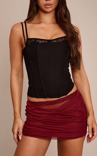 Dark Plum Mini-jupe Drapée Avec Détail En Mesh | Taille 42 - PrettyLittleThing - Modalova