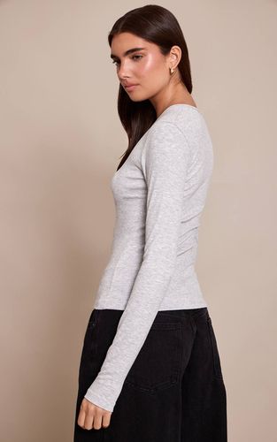 Grey Marl Haut Long Ajusté En Côtes Douces Avec Détail Asymétrique | Taille 32 - PrettyLittleThing - Modalova