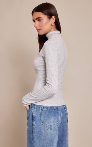 Grey Marl Haut Ajusté À Col Montant En Maille Côtelée Douce À Manches Longues | Taille 32 - PrettyLittleThing - Modalova