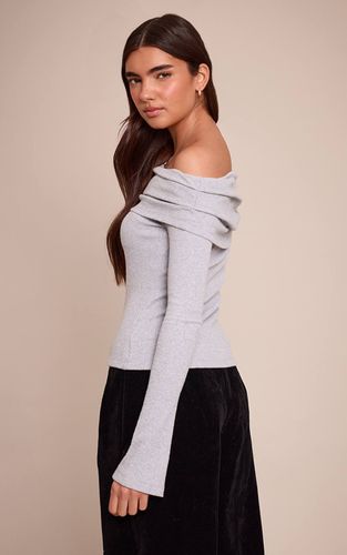 Grey Marl Top À Manches Longues En Côtes Brossées Épaisses Avec Détail Bardot À Revers Extrême | Taille 42 - PrettyLittleThing - Modalova