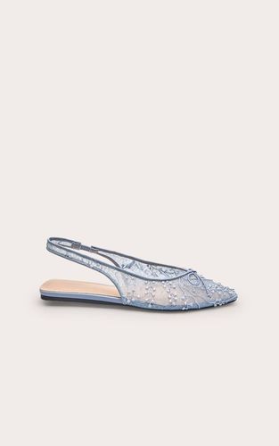 Blue Ballerines À Bride Arrière En Mesh Texturé Avec Détail Nœud | Taille 36 - PrettyLittleThing - Modalova