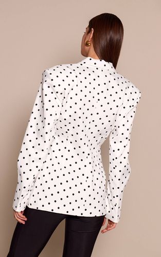 White Polkadot Blazer Crème À Revers Détaillés Avec Bouton Et Taille Cintrée | Taille 42 - PrettyLittleThing - Modalova