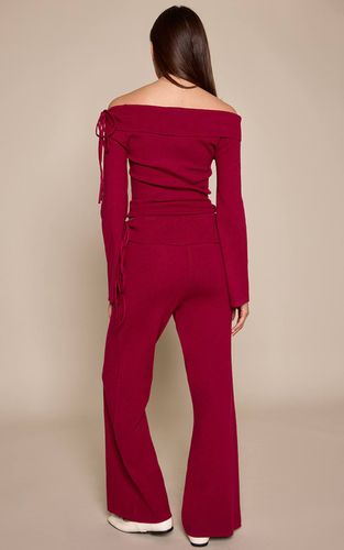 Cherry Pantalon Large En Maille À Taille Pliée Et Liens Latéraux | Taille XS - PrettyLittleThing - Modalova