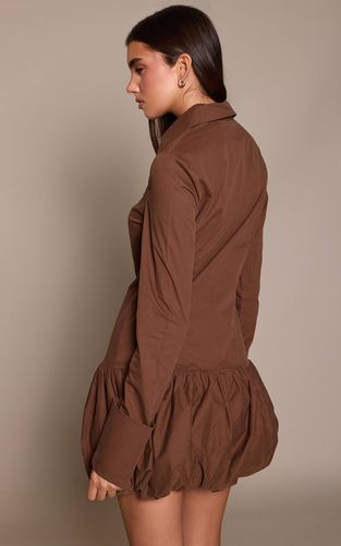 Deep Chocolate Robe Chemise À Détail Bouffant Et Boutonnage | Taille 42 - PrettyLittleThing - Modalova