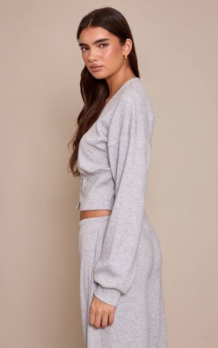 Grey Marl Ensemble Cardigan Côtelé Doux À Taille Cintrée | Taille 32 - PrettyLittleThing - Modalova