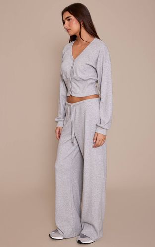 Grey Marl Ensemble Pantalon Côtelé Souple À Taille Élastiquée | Taille 42 - PrettyLittleThing - Modalova