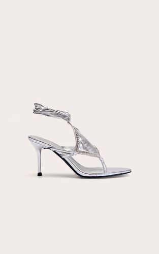 Silver Sandales À Talons À Lacets Avec Bride Tong Triangulaire | Taille 38 - PrettyLittleThing - Modalova