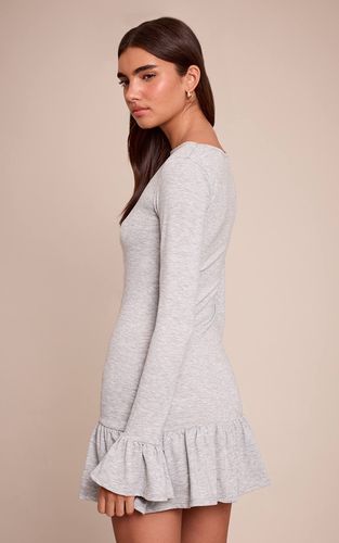 Grey Marl Robe Mini À Manches Longues Avec Ourlet À Volant Tombant | Taille 32 - PrettyLittleThing - Modalova