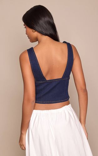 Haut En Denim Décolleté Avec Boutons Recouverts | Taille 42 - PrettyLittleThing - Modalova
