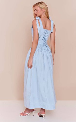 Baby Blue Robe Maxi En Popeline De Coton Avec Taille En V | Taille 42 - PrettyLittleThing - Modalova