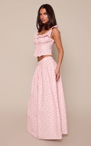 Baby Pink Jupe Longue Plissée En Coton À Imprimé Fleuri Ditsy Co-ord Petite | Taille 34 - PrettyLittleThing - Modalova