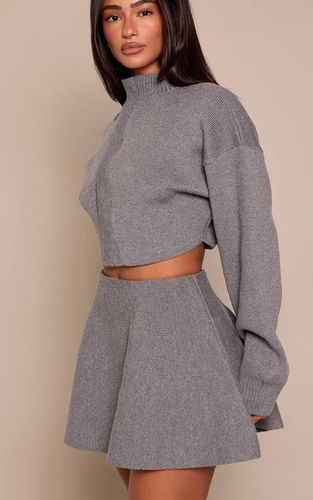 Grey Marl Mini Jupe Fluide En Maille Côtelée Petite Taille | Taille XS - PrettyLittleThing - Modalova