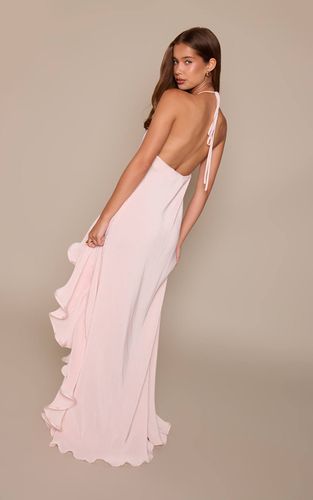 Baby Pink Robe Longue En Satin Plissé Avec Détail De Volants | Taille 42 - PrettyLittleThing - Modalova