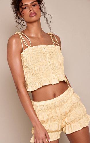 Yellow Short Froncé En Coton Ensemble Coordonné | Taille 42 - PrettyLittleThing - Modalova