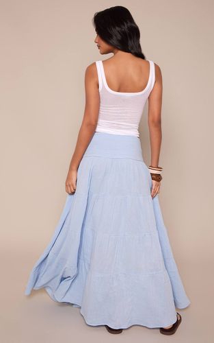 Baby Blue Jupe Longue Étagée En Gaze De Coton Avec Taille Froncée | Taille 44 - PrettyLittleThing - Modalova