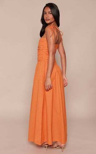 Robe Longue Froncée À Bretelles Aspect Lin | Taille 36 - PrettyLittleThing - Modalova