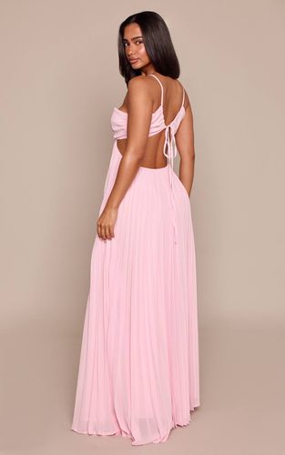 Baby Pink Robe Maxi Bandeau Petite À Taille Découpée Avec Nœud Frontal Et Plissés | Taille 36 - PrettyLittleThing - Modalova