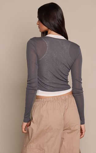 Grey Marl Haut À Manches Longues En Mesh Effet Dévoré Double Épaisseur | Taille 32 - PrettyLittleThing - Modalova