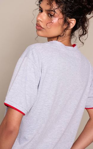 Grey Marl T-shirt À Manches Courtes Avec Détail Double Couche | Taille 32 - PrettyLittleThing - Modalova
