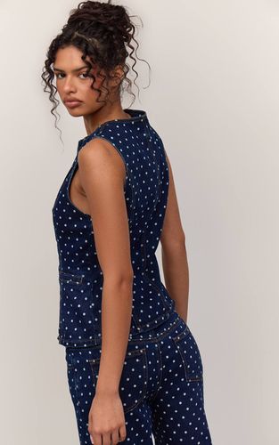 Gilet Long En Jean Ajusté À Pois | Taille 42 - PrettyLittleThing - Modalova