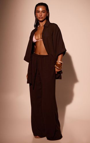 Dark Chocolate Pantalon De Plage À Cordon Effet Lin | Taille XL - PrettyLittleThing - Modalova