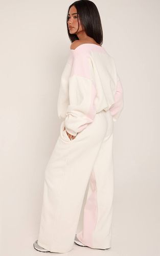 Baby Pink Jogging Petite Taille À Jambes Larges Avec Bandes Contrastées Et Taille À Cordon | Taille XS - PrettyLittleThing - Modalova