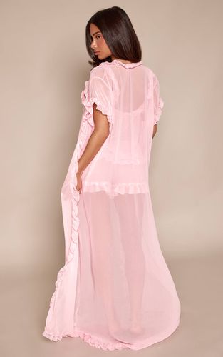 Baby Pink Robe Longue Transparente En Mousseline À Volants Et Liens À Nouer Devant | Taille XS - PrettyLittleThing - Modalova