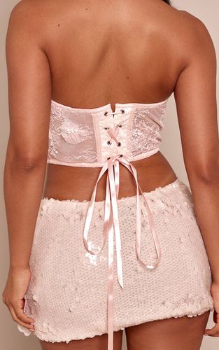 Pale Pink Corset Bustier À Sequins Brodés Floraux Petite | Taille 42 - PrettyLittleThing - Modalova