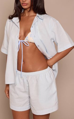 Baby Blue Short Fluide Petite Taille Élastiquée Aspect Lin Ensemble Coordonné | Taille 42 - PrettyLittleThing - Modalova