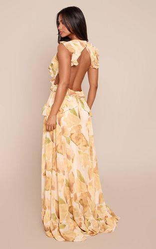 Yellow Robe Maxi À Volants Fleuris Petite | Taille 34 - PrettyLittleThing - Modalova