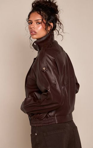 Dark Chocolate Veste De Motard En Synthétiquecuir À Col Montant | Taille 42 - PrettyLittleThing - Modalova