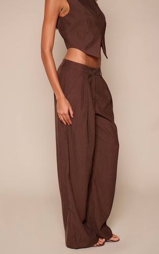 Dark Chocolate Pantalon Large Taille Mi-haute En Tissu Structuré Ensemble Coordonné | Taille 42 - PrettyLittleThing - Modalova
