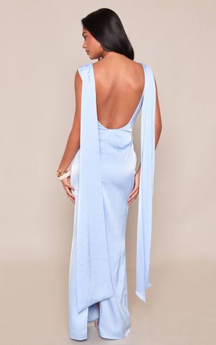 Baby Blue Robe Longue Dos Nu Drapée En Satin Sans Manches | Taille 36 - PrettyLittleThing - Modalova