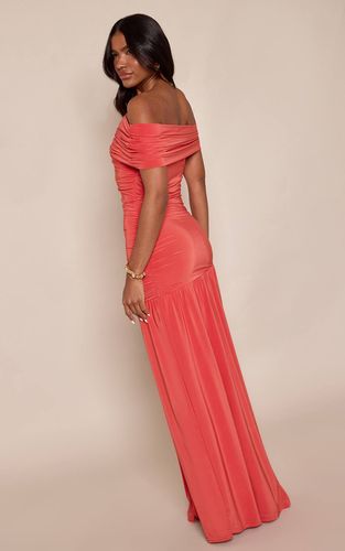 Robe Longue Froncée Asymétrique Bardot Double Couche En Jersey Slinky | Taille 44 - PrettyLittleThing - Modalova