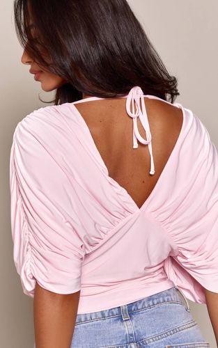Baby Pink Top Petite À Col En V Et Manches Ultra Froncées | Taille Small - PrettyLittleThing - Modalova