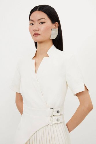 Robe Mini Croisée à Col Cranté et Plis Militaires Ajustée | Taille 14 - KarenMillen - Modalova