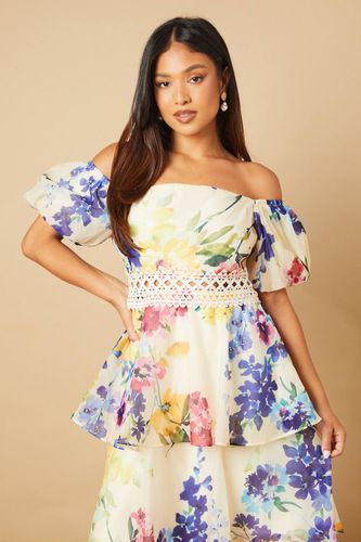 Robe Midaxi Bardot à Imprimé Floral en Organza | Taille 10 - Oasis - Modalova