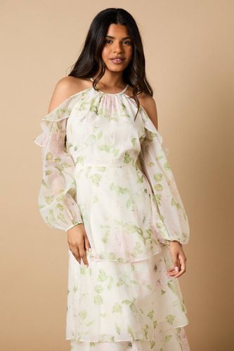 Robe Mi-Longue Organza Fleurie Petite Rose Épaules Dénudées | Taille 38 - Oasis - Modalova