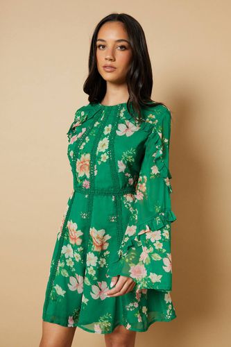 Robe Mini en Mousseline Florale avec Finitions en Dentelle | Taille 42 - Oasis - Modalova