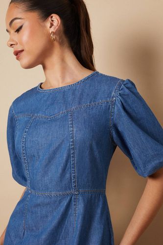 Robe Mini en Denim à Détail Manches Courtes Bouffantes | Taille 46 - Oasis - Modalova