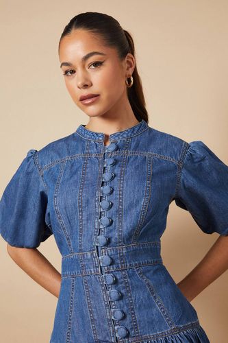 Robe Mi-Longue en Denim à Taille Basse Boutonnée | Taille 16 - Oasis - Modalova
