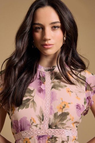 Robe en Mousseline à Imprimé Floral avec Inserts en Dentelle | Taille 44 - Oasis - Modalova