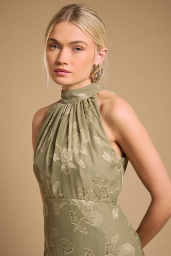 Robe Mi-longue à Col Halter en Satin Dévoré Uni | Taille 44 - Oasis - Modalova